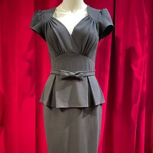 Retro 1950's Stop Staring Black Peplum Rockabilly Pin Up Wiggle Dress Pencil Med